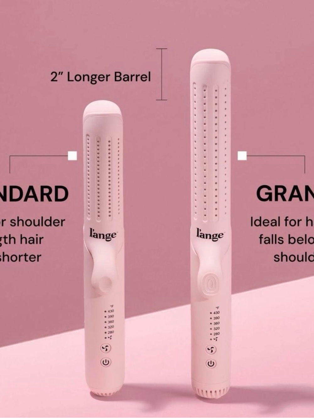 Two Lange Pink Ceramic Hair Straightening Brush — Soft Pink Finish